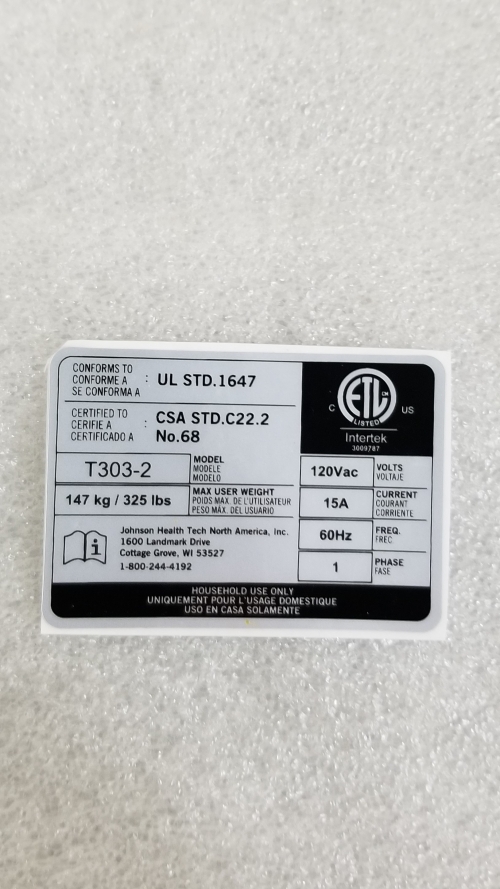 Spec Label, ETL, TM761-1US | Hydra Fitness Exchange